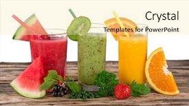  Presentation with healthy juice - Cool new theme with fresh juice mix fruit healthy drinks on wooden table backdrop and a blonde colored foreground