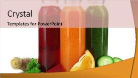  Presentation with juices - PPT theme consisting of fresh juices in glass bottle background and a coral colored foreground