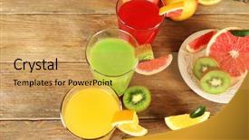  Presentation with juices - Amazing presentation theme having fresh juices with fruits on wooden table backdrop and a gold colored foreground