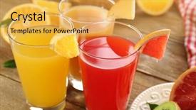 Presentation with juices - Presentation design enhanced with fresh juices with fruits on wooden table background and a yellow colored foreground