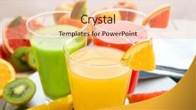  Presentation with juices - Audience pleasing PPT theme consisting of fresh juices with fruits on wooden table backdrop and a lemonade colored foreground