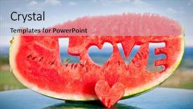  Presentation with letters - Beautiful theme featuring fresh juicy watermelon slice with love letters word backdrop and a light blue colored foreground