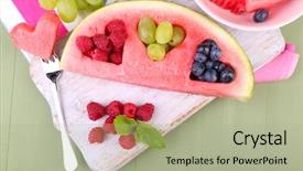  Presentation with shape heart - Presentation theme with fresh juicy watermelon slice background and a mint green colored foreground