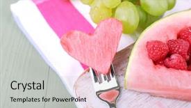  Presentation with shape heart - PPT theme having fresh juicy watermelon slice background and a light gray colored foreground