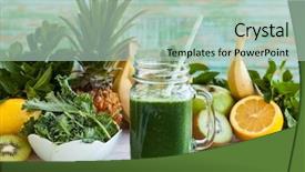  Presentation with smoothie - Slide set featuring fresh kale fruit smoothie background and a mint green colored foreground