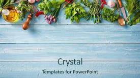  Presentation with herbs - Beautiful PPT theme featuring fresh kitchen herbs and spices backdrop and a light blue colored foreground