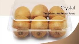  Presentation with kiwi - Presentation theme enhanced with fresh kiwi fruits in plastic container on white background background and a yellow colored foreground