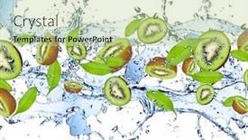  Presentation with fresh water - Slide deck having fresh kiwis falling in water splash isolated on white background background and a mint green colored foreground