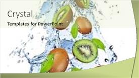  Presentation with fresh water - PPT theme consisting of fresh kiwis falling in water splash isolated on white background background and a soft green colored foreground