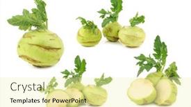 Presentation with mix of cabbages on white - PPT theme featuring fresh-kohlrabi-cabbages background and a blonde colored foreground