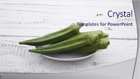  Presentation with finger - PPT layouts with fresh lady finger on thw wooden table background and a sky blue colored foreground