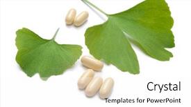  Presentation with supplements - PPT theme consisting of vitamin supplements capsules and fresh leaves of ginkgo biloba background and a white colored foreground