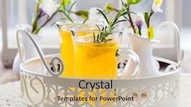  Presentation with ginger lemon drink - Cool new PPT layouts with fresh lemon drink with rosemary backdrop and a coral colored foreground