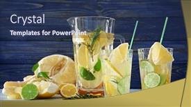  Presentation with lemonade - Colorful PPT theme enhanced with fresh lemonade and fruits on table backdrop and a ocean colored foreground