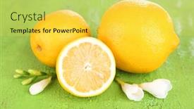  Presentation with lemons - Cool new PPT theme with fresh lemons and lavender on green table backdrop and a yellow colored foreground