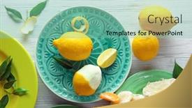  Presentation with lemons - PPT theme with fresh-lemons-on-the-plate background and a seafoam green colored foreground