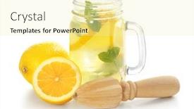  Presentation with lemons - PPT layouts enhanced with fresh lemons wooden juicer and jar with lemonade on white background background and a blonde colored foreground