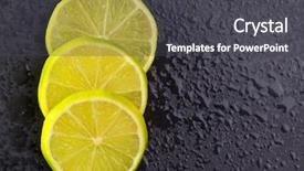  Presentation with slate - Cool new presentation theme with fresh lima slices with water drops on black slate stone background backdrop and a dark gray colored foreground