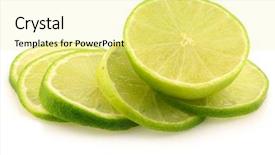 Presentation with lime - Presentation theme having fresh lime fruit and some thin slices on a white background background and a blonde colored foreground