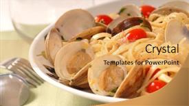  Presentation with clam - PPT layouts consisting of fresh-linguine-with-clam-sauce background and a yellow colored foreground