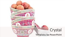  Presentation with chinese traditional - Presentation design featuring fresh lychees in a stack of traditional chinese bowls with spoons over white background background and a sky blue colored foreground