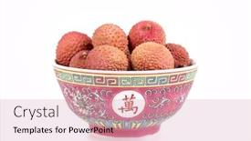  Presentation with chinese traditional - Cool new PPT theme with fresh lychees in a traditional chinese bowl over white background backdrop and a coral colored foreground
