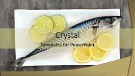  Presentation with food fish - Audience pleasing presentation consisting of fresh mackerel fish health food backdrop and a yellow colored foreground