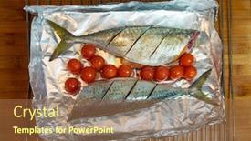  Presentation with ready - Presentation theme featuring fresh-mackerell-fish-ready background and a tawny brown colored foreground