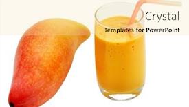  Presentation with mango juice - Beautiful PPT theme featuring fresh-mango-and-glass backdrop and a blonde colored foreground