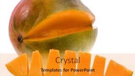  Presentation with mango - Audience pleasing PPT theme consisting of fresh-mango-close-up-macro backdrop and a gold colored foreground