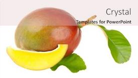  Presentation with mango - Presentation enhanced with fresh mango isolated on white background background and a lemonade colored foreground
