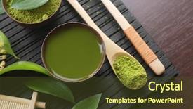  Presentation with matcha - Slide set consisting of fresh matcha tea on wooden background and a tawny brown colored foreground