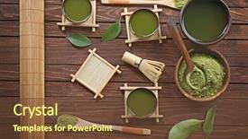  Presentation with matcha - Amazing theme having fresh matcha tea on wooden backdrop and a tawny brown colored foreground