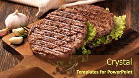  Presentation with fresh meat - Colorful PPT theme enhanced with fresh-meat-cutlets-on-wooden backdrop and a tawny brown colored foreground