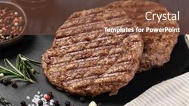  Presentation with gmo free meat - Presentation design having fresh-meat-cutlets-on-wooden background and a tawny brown colored foreground