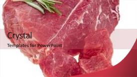  Presentation with fresh meat - Colorful theme enhanced with fresh meat with rosemary herb isolated on white backdrop and a red colored foreground