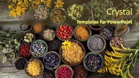  Presentation with herbs - PPT theme enhanced with fresh-medicinal-herbs-on-wooden background and a tawny brown colored foreground