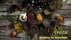  Presentation with herbs - Presentation theme consisting of fresh-medicinal-herbs-on-wooden background and a tawny brown colored foreground