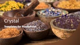  Presentation with herbs - Presentation theme with fresh-medicinal-herbs-on-wooden background and a tawny brown colored foreground