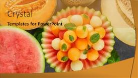  Presentation with melon - Theme consisting of fresh melon balls on watermelon background and a gold colored foreground