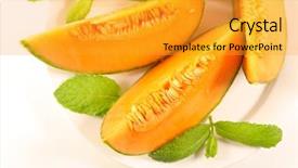  Presentation with mint - Slide set consisting of fresh melon slices and mint background and a gold colored foreground