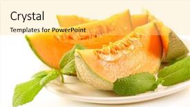  Presentation with helva fresh sliced halva - PPT theme with fresh melon slices and mint background and a yellow colored foreground