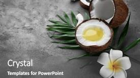  Presentation with coconut shell - Audience pleasing theme consisting of fresh melted coconut oil backdrop and a gray colored foreground