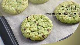  Presentation with chocolate chip cookies - Presentation design enhanced with fresh mint chocolate chip cookies on baking tray closeup background and a mint green colored foreground