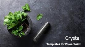  Presentation with mortar - Slide set with fresh mint leaves in mortar background and a dark gray colored foreground