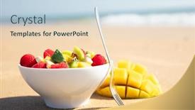  Presentation with salad - Theme enhanced with fresh-mixed-fruit-salad background and a sky blue colored foreground