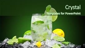  Presentation with fruit drink - Presentation featuring fresh mojito drink with ice and fruit background and a tawny brown colored foreground