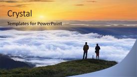  Presentation with mountain top - Amazing theme having fresh morning - photographers takes pictures fog backdrop and a yellow colored foreground