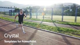  Presentation with race track - Colorful theme enhanced with fresh morning - young healthy man run backdrop and a gray colored foreground