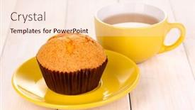  Presentation with muffin - Colorful theme enhanced with fresh muffin with tea on wooden background backdrop and a lemonade colored foreground